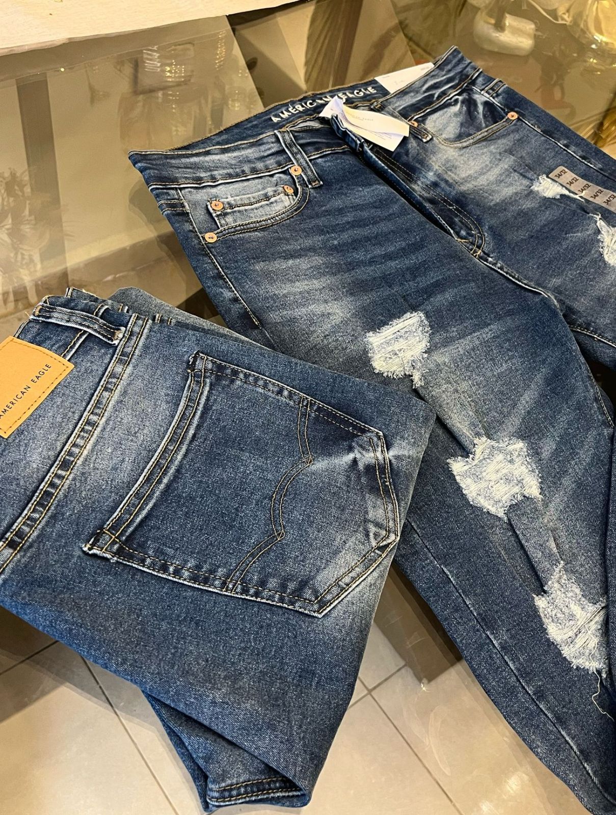 Pantalon American Eagle Azul Rasgado